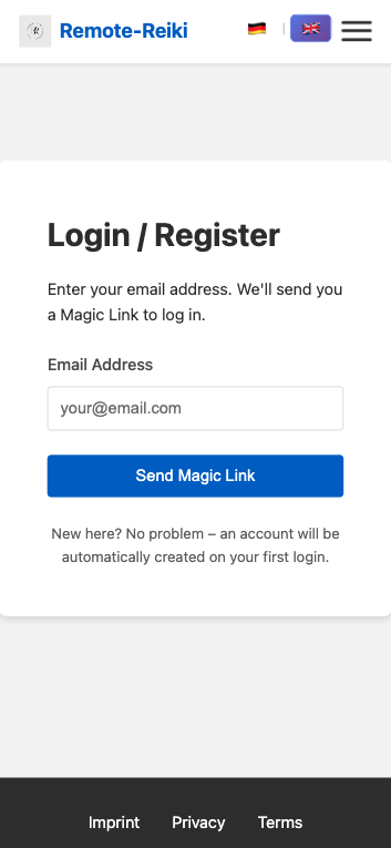 Remote-Reiki Registration - Step 1 Enter Email